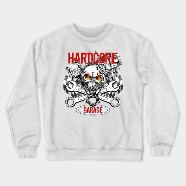 Hardcore Garage - Skull Crossed Wrenches and Pistons Crewneck Sweatshirt by Wilcox PhotoArt